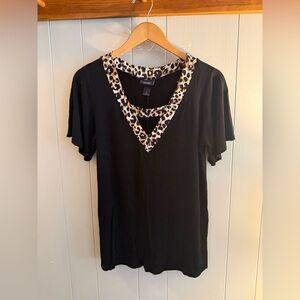 Daytrip Black Tee with Leopard Accent